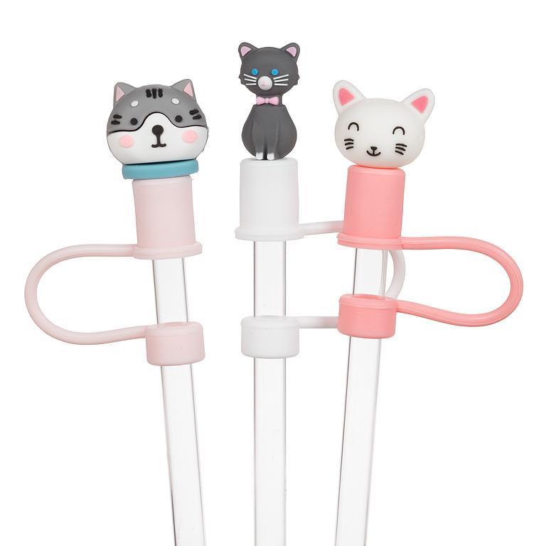 3 Pack Jumbo Straws with Cat Caps
