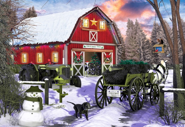Holiday Barn Puzzle W/ Tin