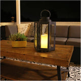 14" Black Hexagonal Candlelit Lantern - with Battery Operated LED Candle