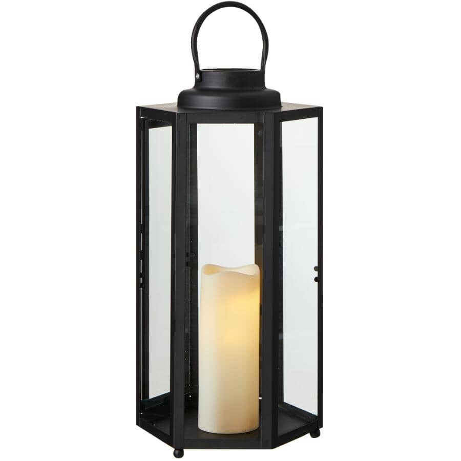 21" Black Metal Lantern - with Battery Operated LED Candle