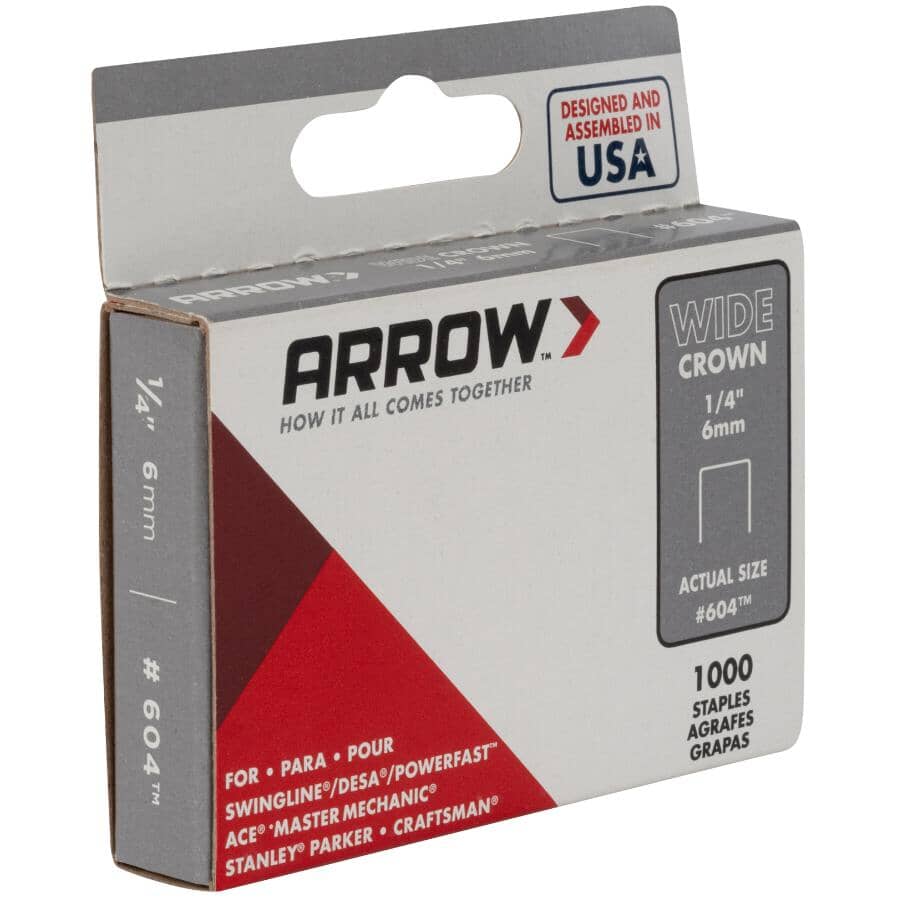 1000 Pack 1/4" Wide-Crown Staples, for #800X Stapler