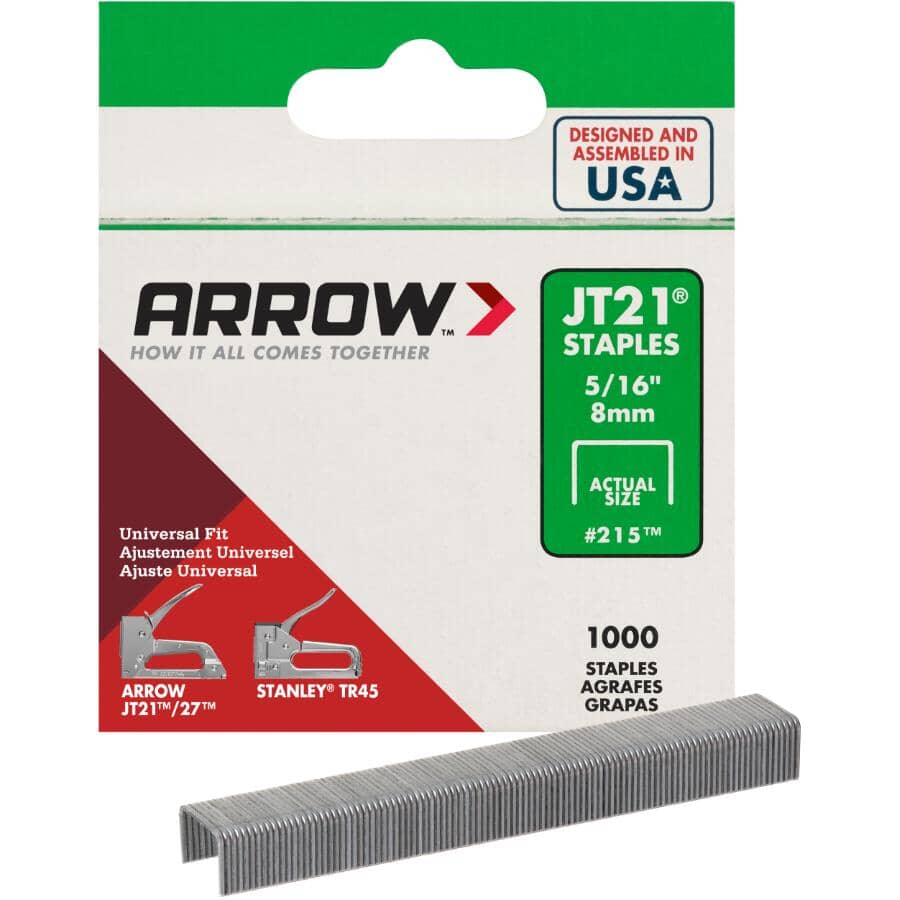 1000 Pack 5/16" 0.03 Ga. Staples, for JT21 Stapler