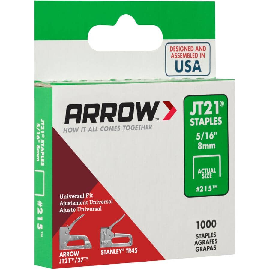 1000 Pack 5/16" 0.03 Ga. Staples, for JT21 Stapler