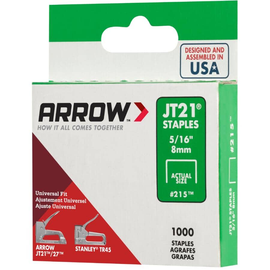 1000 Pack 5/16" 0.03 Ga. Staples, for JT21 Stapler