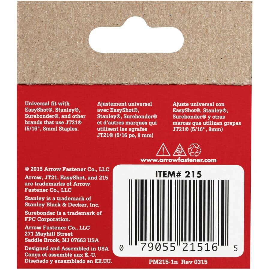 1000 Pack 5/16" 0.03 Ga. Staples, for JT21 Stapler