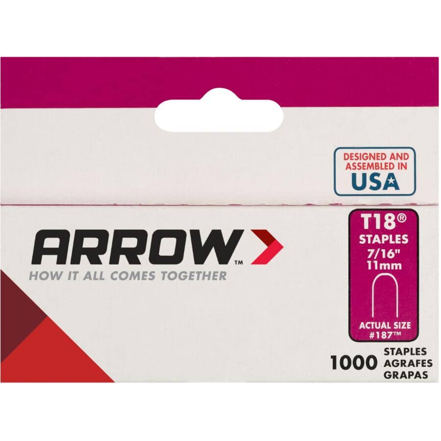 1000 Pack 7/16" Staples, for T18 Stapler