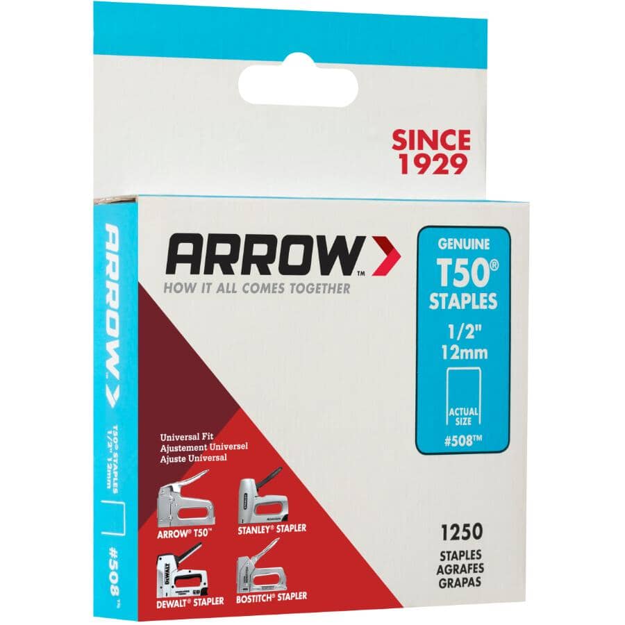 1250 Pack 1/2" Staples, for T50 Stapler