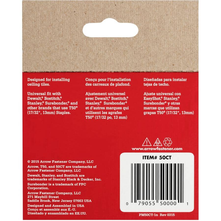 1250 Pack 17/32" Ceiling Tile Staples, for T50 Stapler