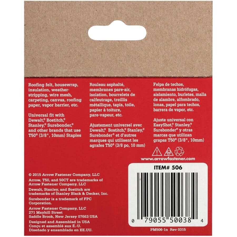 1250 Pack 3/8" Staples, for T50 Stapler
