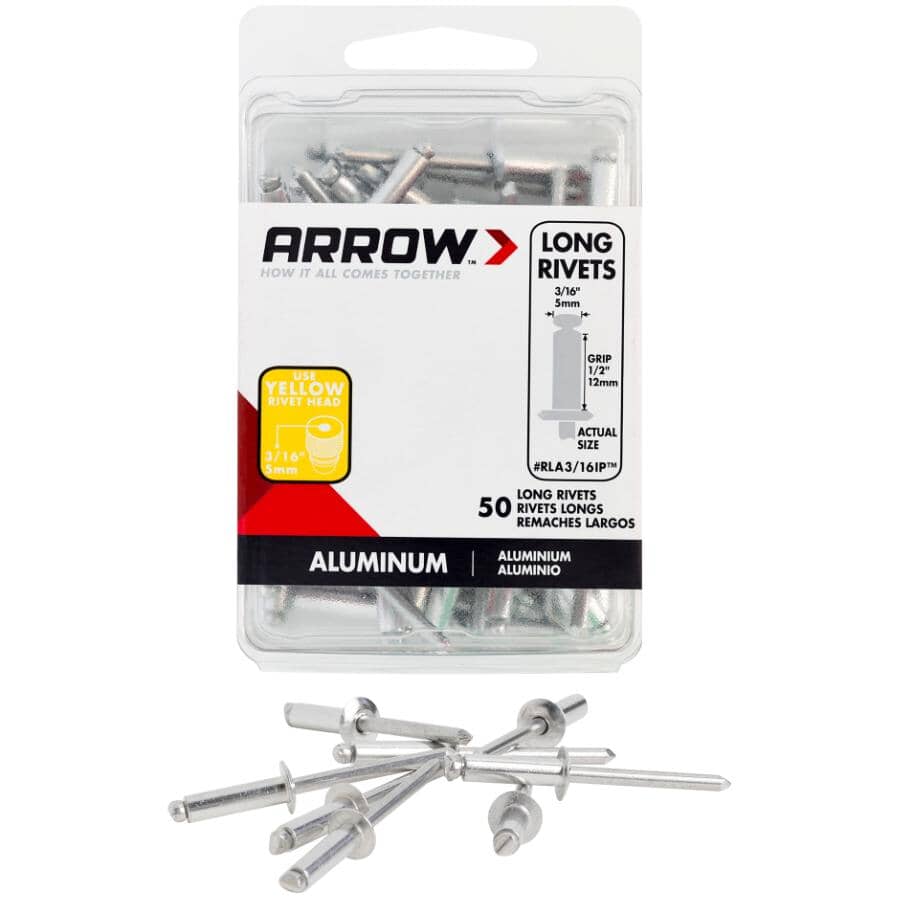 50 Pack 3/16" Long Aluminum Rivets