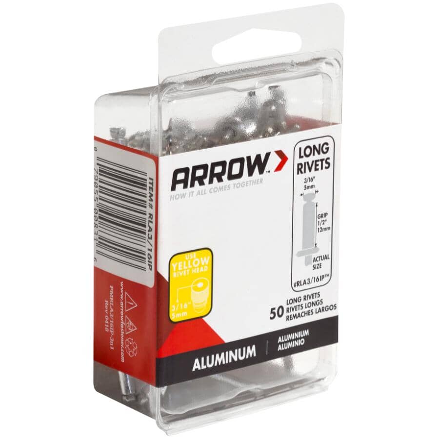 50 Pack 3/16" Long Aluminum Rivets