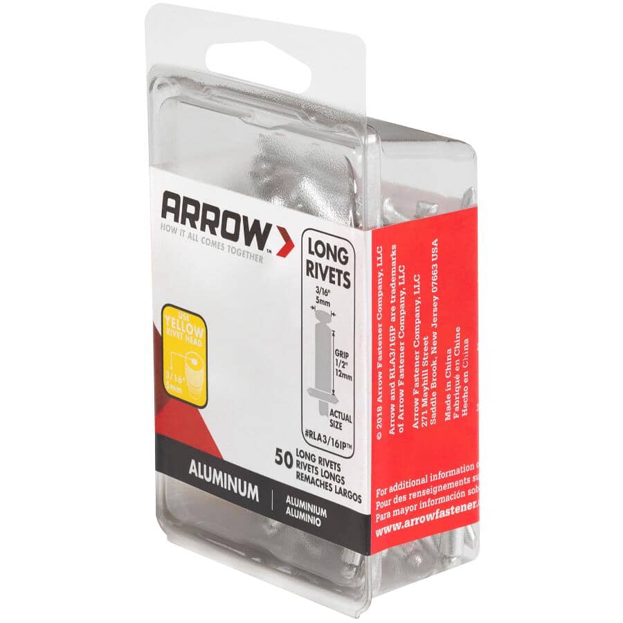 50 Pack 3/16" Long Aluminum Rivets