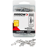 50 Pack 3/16" Medium Aluminum Rivets