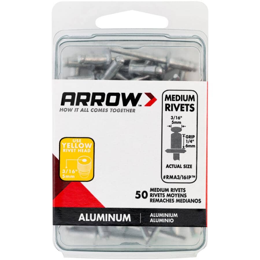 50 Pack 3/16" Medium Aluminum Rivets