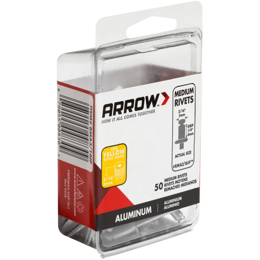 50 Pack 3/16" Medium Aluminum Rivets