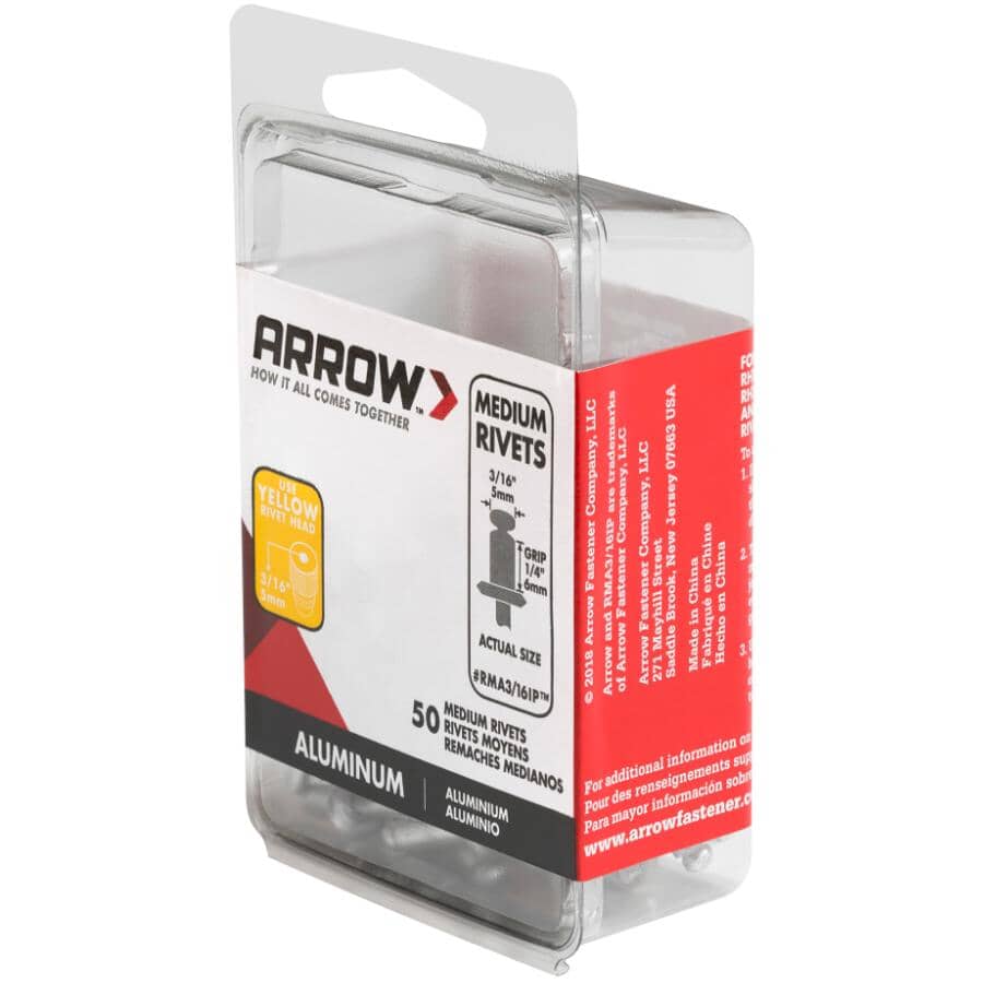 50 Pack 3/16" Medium Aluminum Rivets