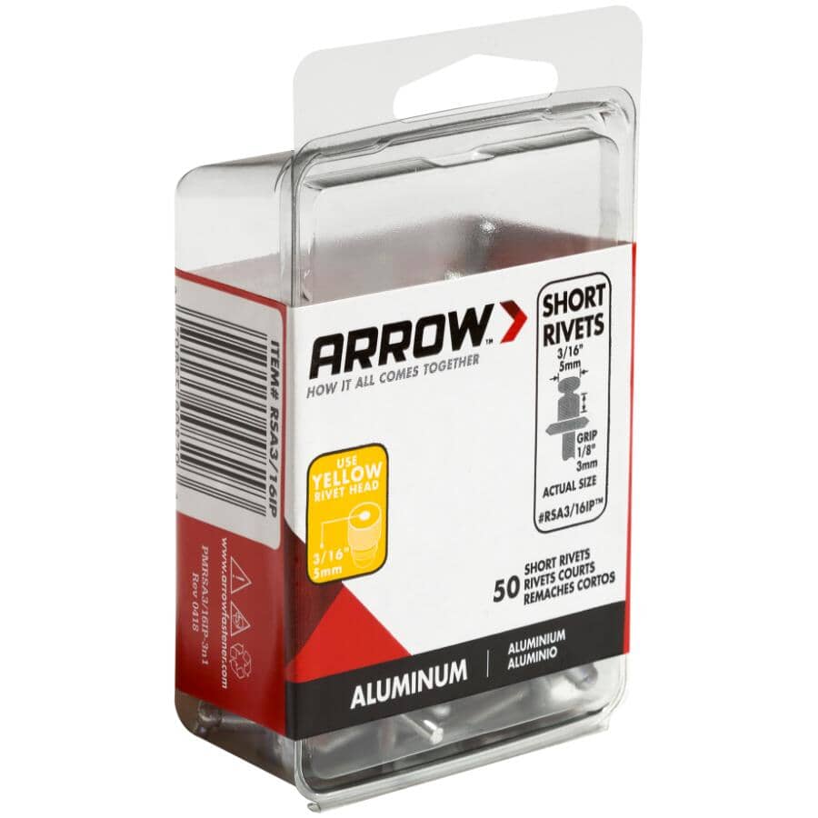 50 Pack 3/16" Short Aluminum Rivets