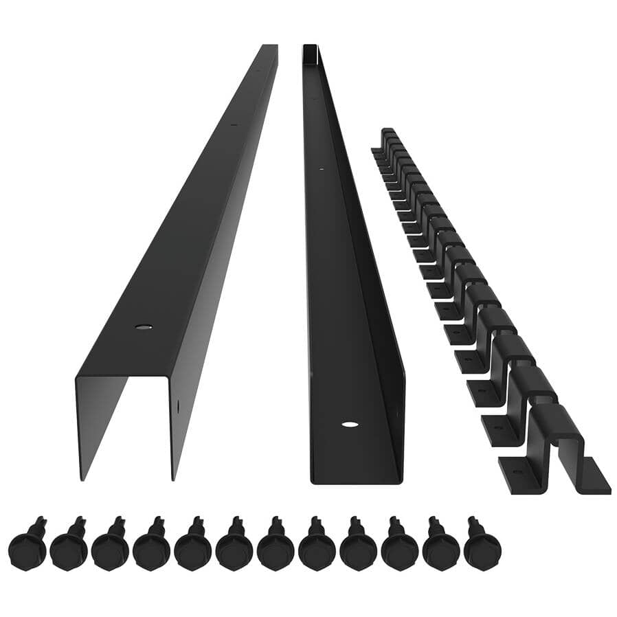 72" x 1" Steel U-Channels for Wood Plank Fencing - Matte Black