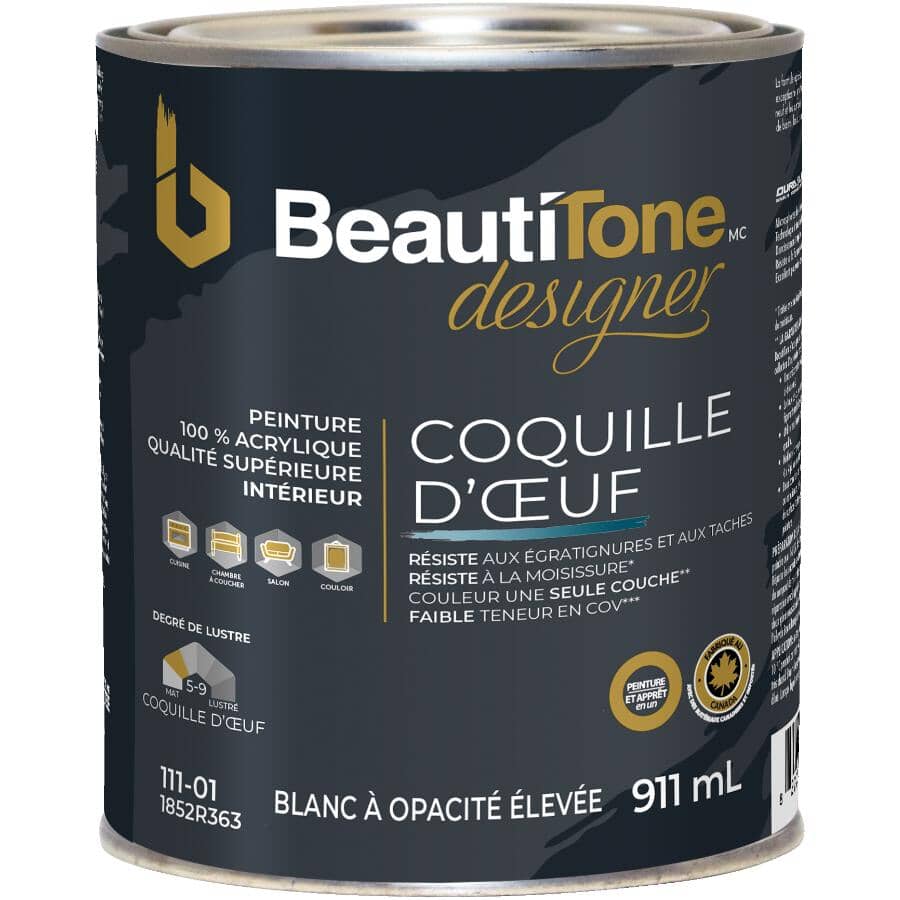 Interior Acrylic Latex Eggshell Paint & Primer - High Hide White, 911 ml