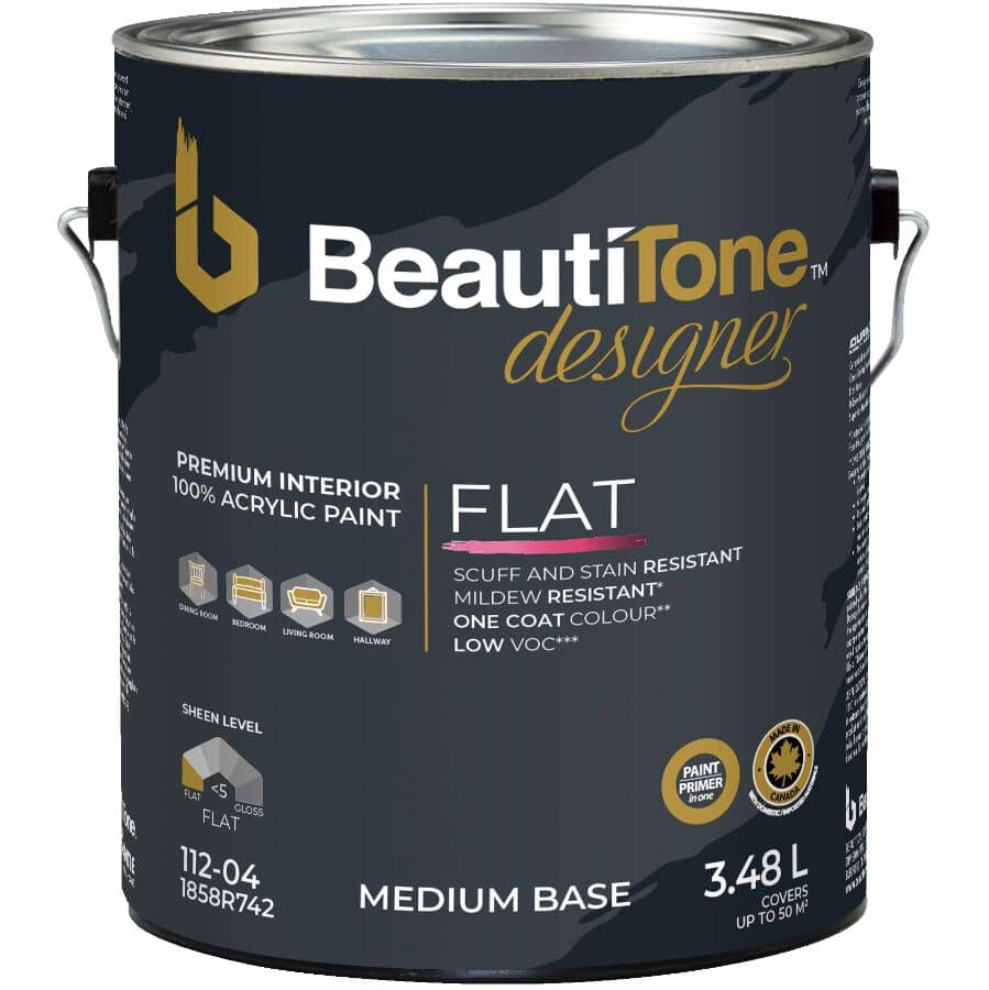 Interior Acrylic Latex Flat Paint & Primer - Medium Base, 3.48 L