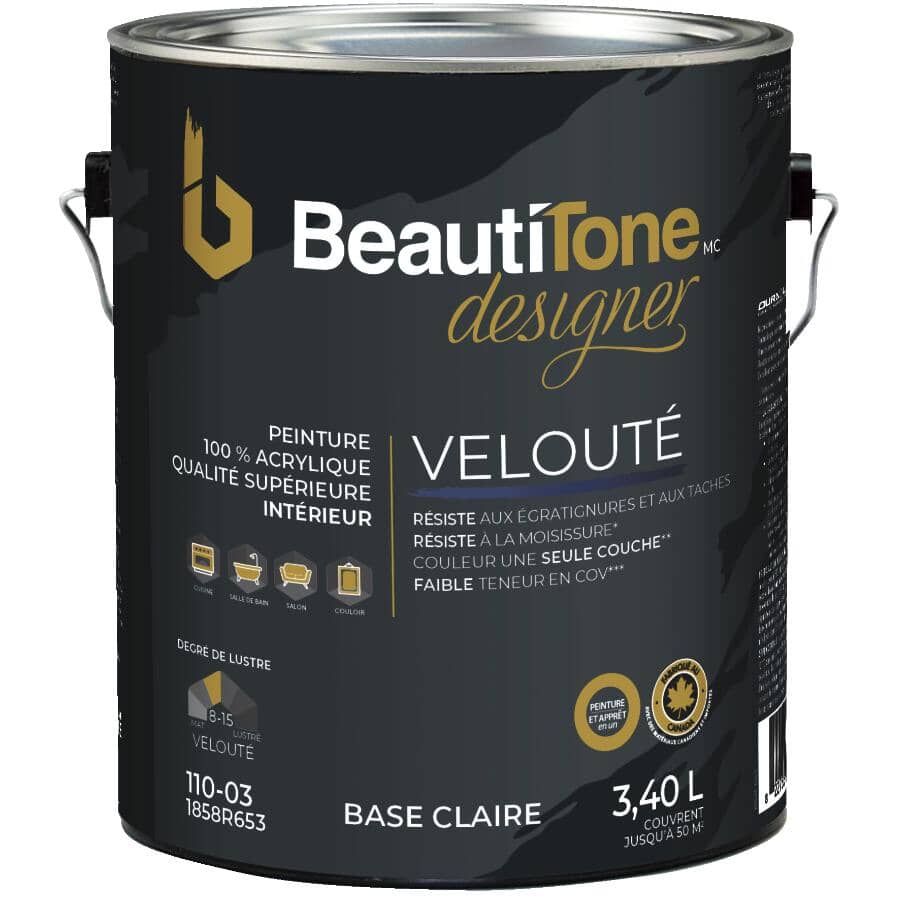 Interior Acrylic Latex Velvet Paint & Primer - Clear Base, 3.4 L