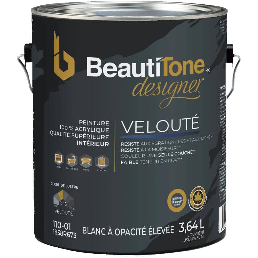 Interior Acrylic Latex Velvet Paint & Primer - High Hide White, 3.64 L