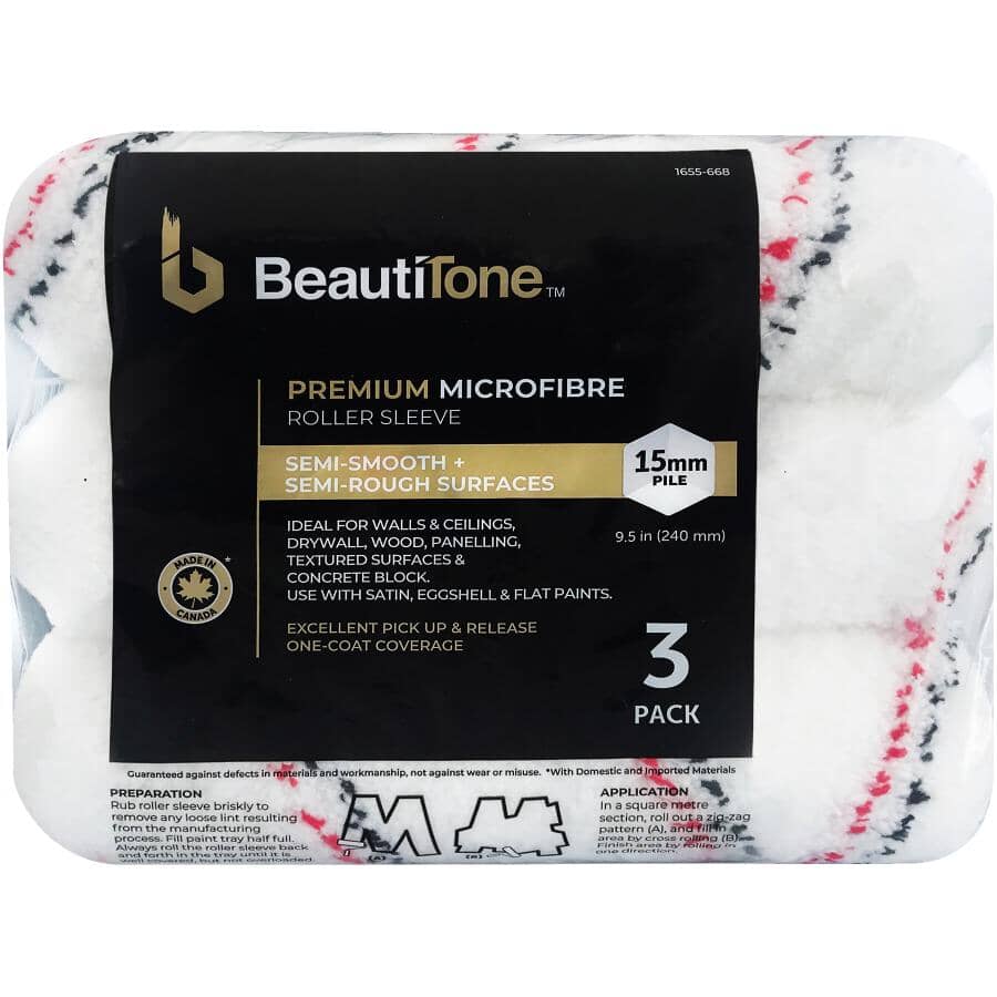 Fabric Microfibre Roller Covers - 240 mm x 15 mm, 3 Pack