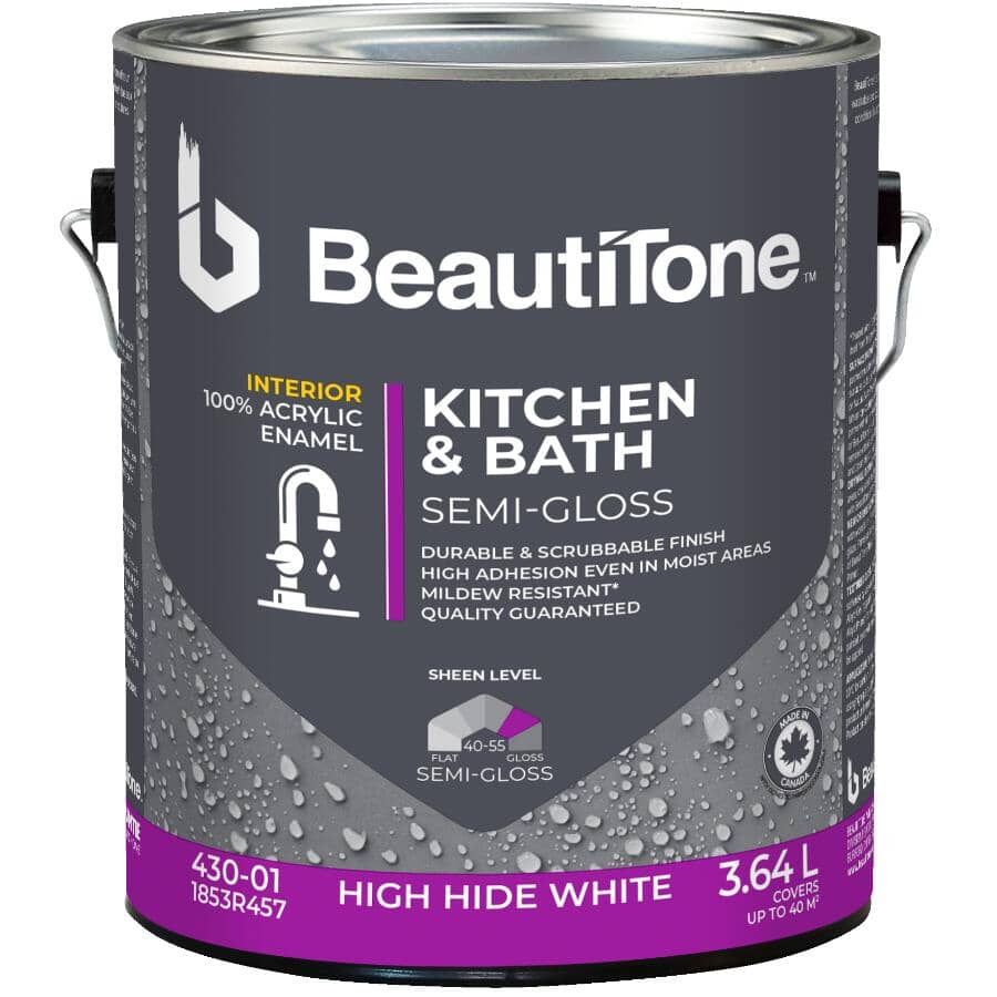 Interior Acrylic Latex Semi Gloss Kitchen & Bath Paint - High Hide White, 3.64 L