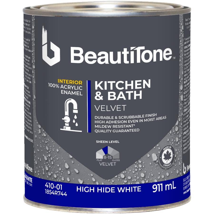 Interior Acrylic Latex Velvet Kitchen & Bath Paint - High Hide White, 911 ml