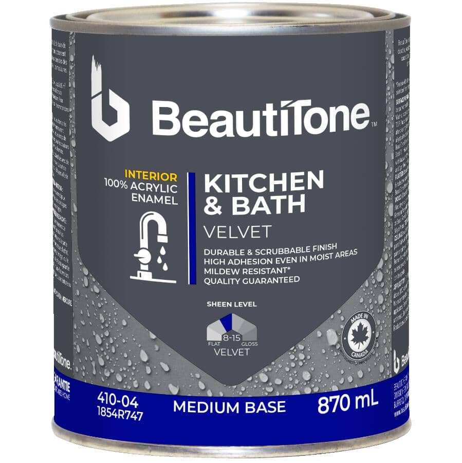 Interior Acrylic Latex Velvet Kitchen & Bath Paint -  Medium Base, 870 ml