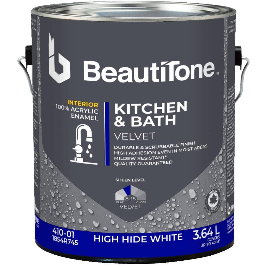 Interior Acrylic Latex Velvet Kitchen & Bath Paint - High Hide White, 3.64 L