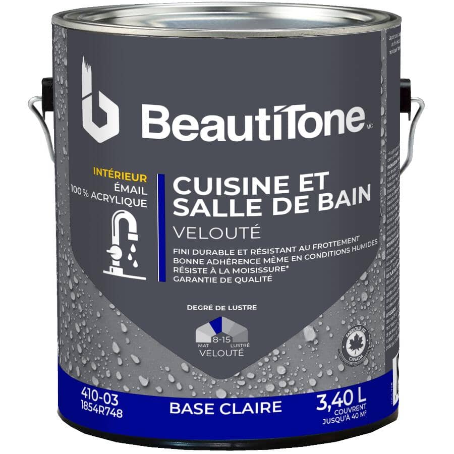 Interior Acrylic Latex Velvet Kitchen & Bath Paint - Clear Base, 3.4 L