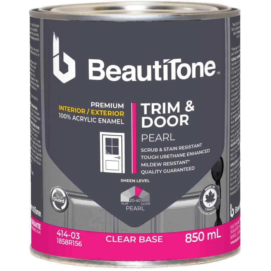 Interior / Exterior Acrylic Latex Pearl Trim & Door Paint - Clear Base, 850 ml