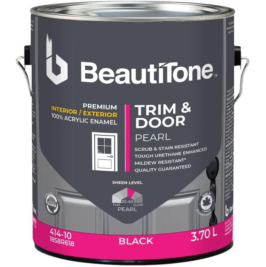 Interior / Exterior Acrylic Latex Pearl Trim & Door Paint - Black, 3.7 L
