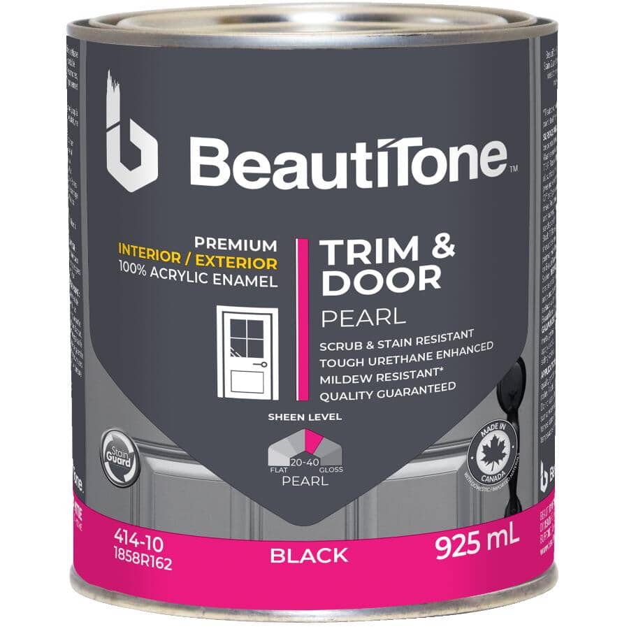 Interior / Exterior Acrylic Latex Pearl Trim & Door Paint - Black, 925 ml