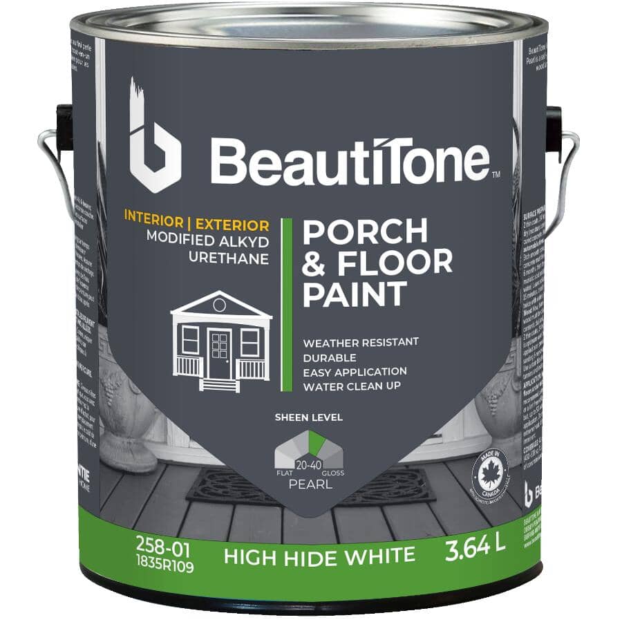 Interior / Exterior Alkyd Pearl Porch & Floor Paint - High Hide White, 3.64 L