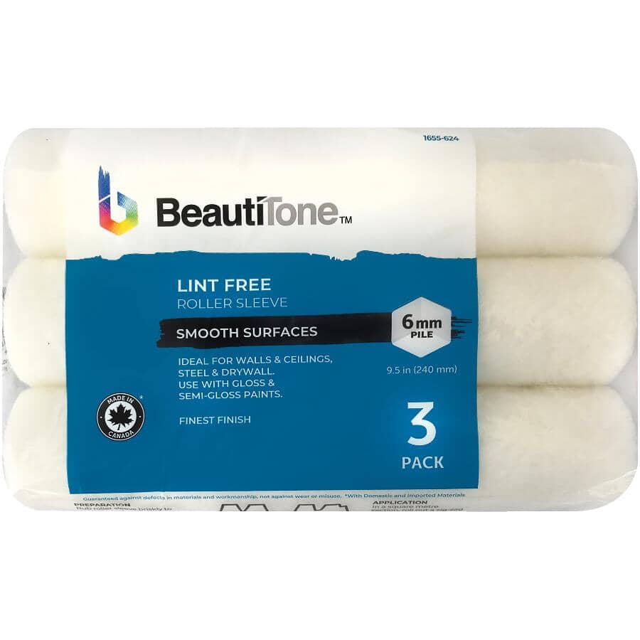 Lint Free Paint Roller Covers - 240 mm x 6 mm, 3 Pack