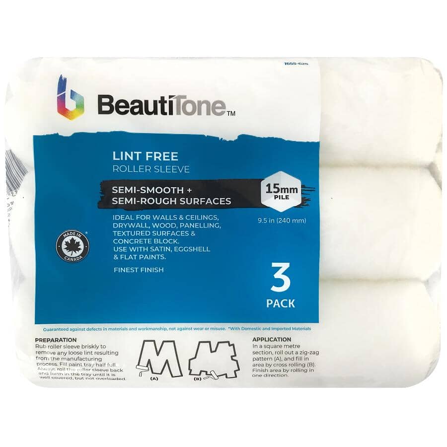 Lint Free Paint Roller Covers - 240 mm x 15 mm, 3 Pack