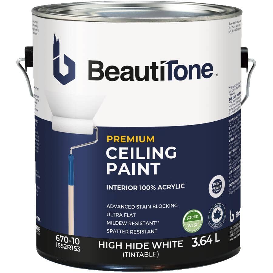 Premium 100% Acrylic Interior Ceiling Paint - Flat White, 3.64 L