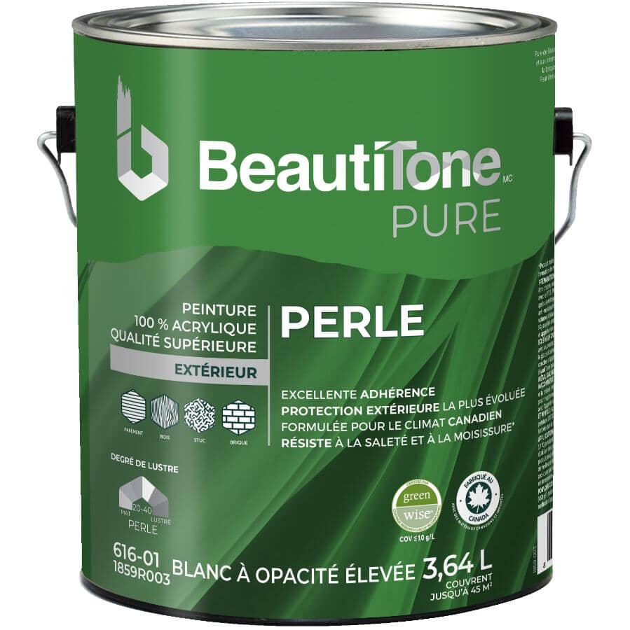100% Acrylic Premium Exterior Pearl Paint - High Hide White, 3.64 L