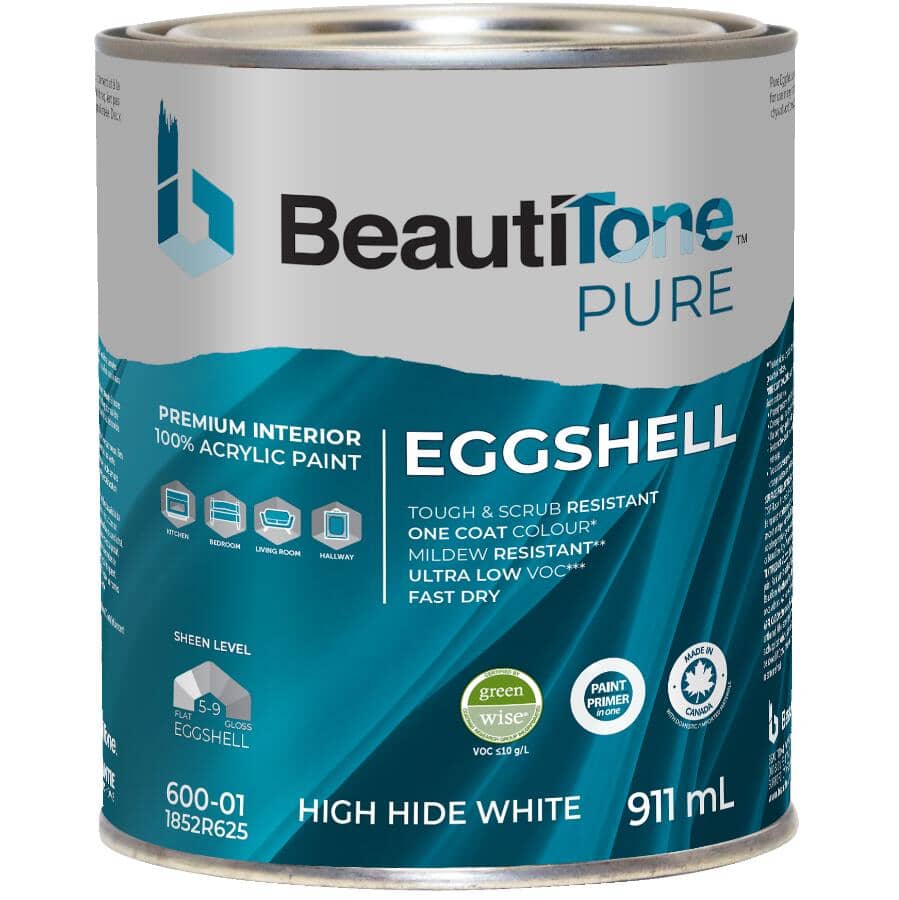 Premium Interior Latex Eggshell Paint & Primer - High Hide White, 911 ml