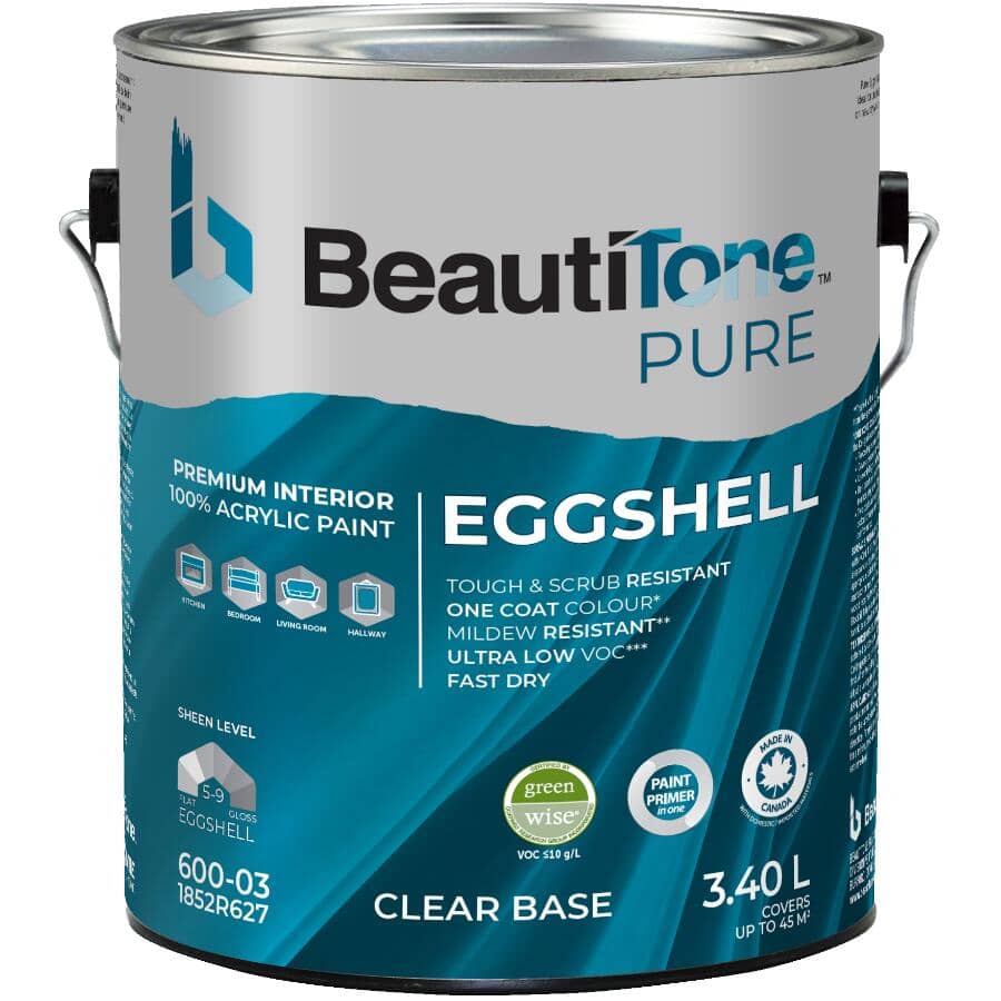 Premium Interior Latex Eggshell Paint & Primer - Clear Base, 3.4 L