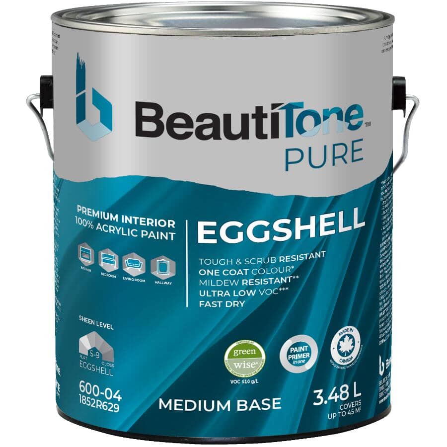 Premium Interior Latex Eggshell Paint & Primer - Medium Base, 3.48 L
