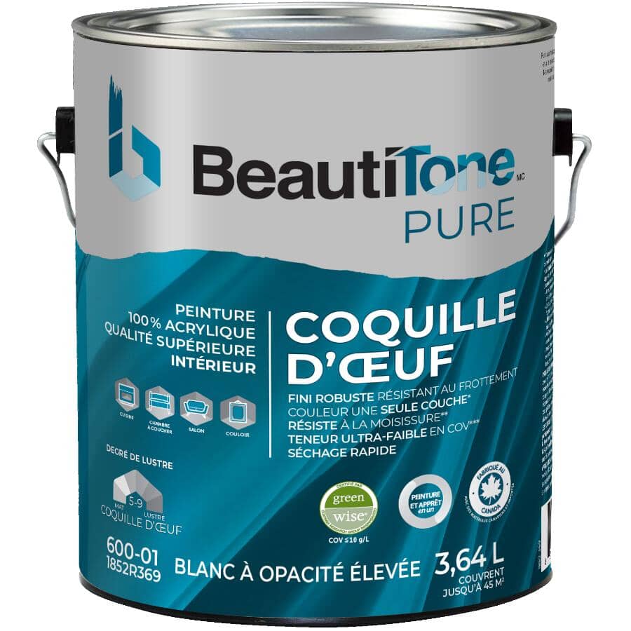 Premium Interior Latex Eggshell Paint & Primer - High Hide White, 3.64 L