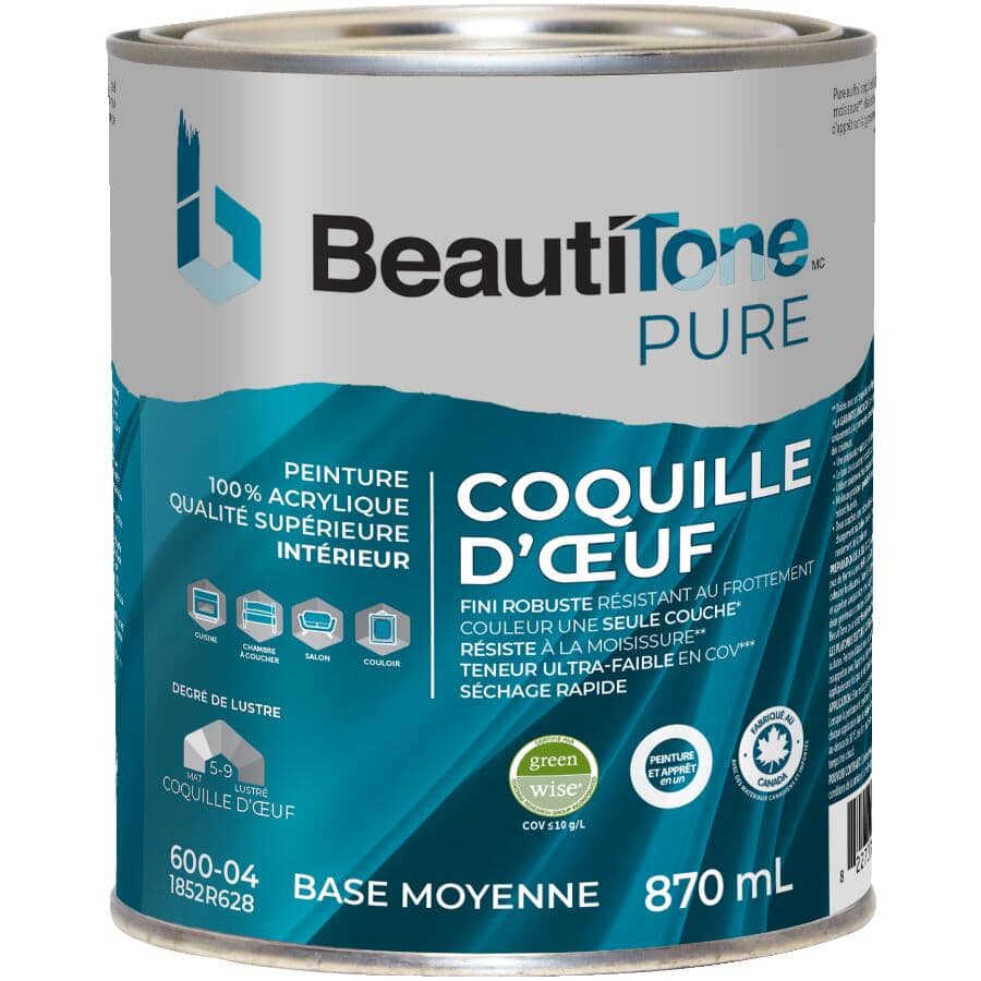 Premium Interior Latex Eggshell Paint & Primer - Medium Base, 870 ml