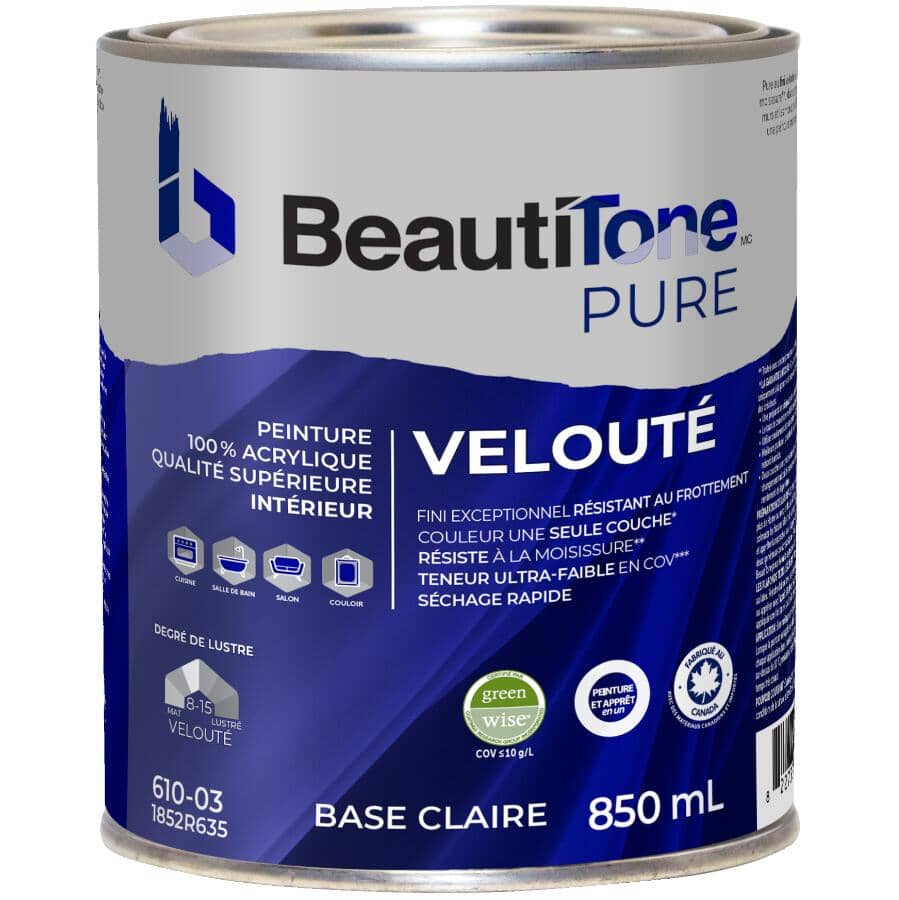 Premium Interior Latex Velvet Paint & Primer - Clear Base, 850 ml