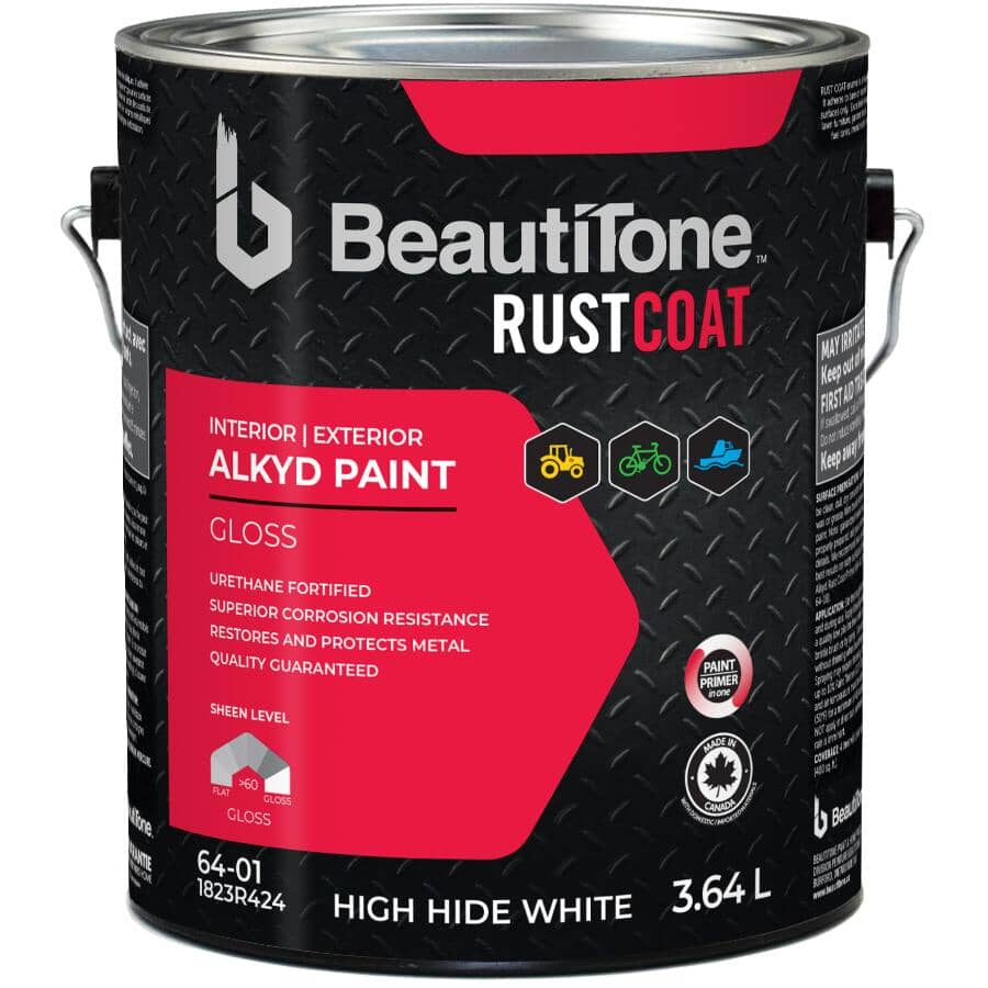 Alkyd Rust Paint - Gloss High Hide White, 3.64 L