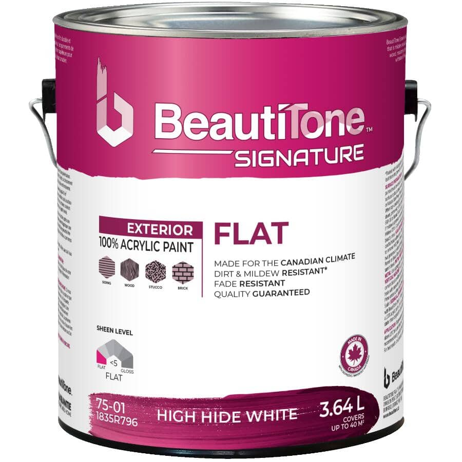 Exterior Acrylic Latex Flat Paint - High Hide White, 3.64 L