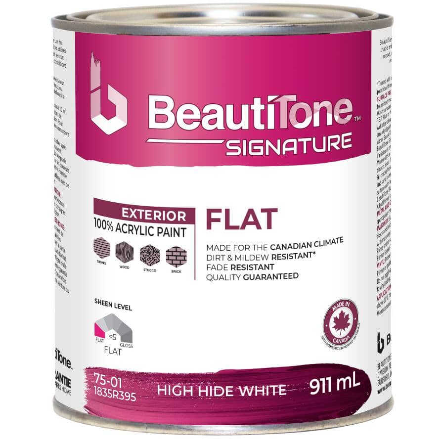 Exterior Acrylic Latex Flat Paint - High Hide White, 911 ml