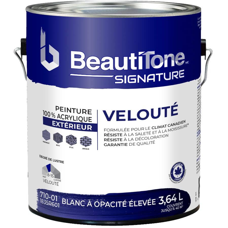 Exterior Acrylic Latex Velvet Paint - High Hide White, 3.64 L